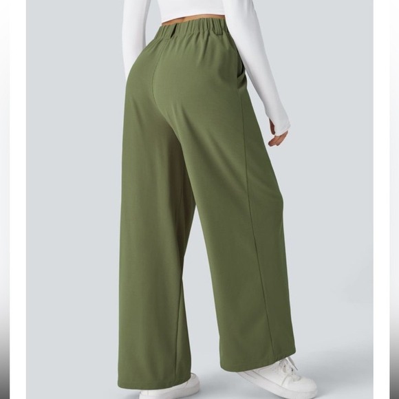 Halara Flex Women Small High Waisted Pocket Wide Waffle Work Loden Green Pants - Picture 2 of 12